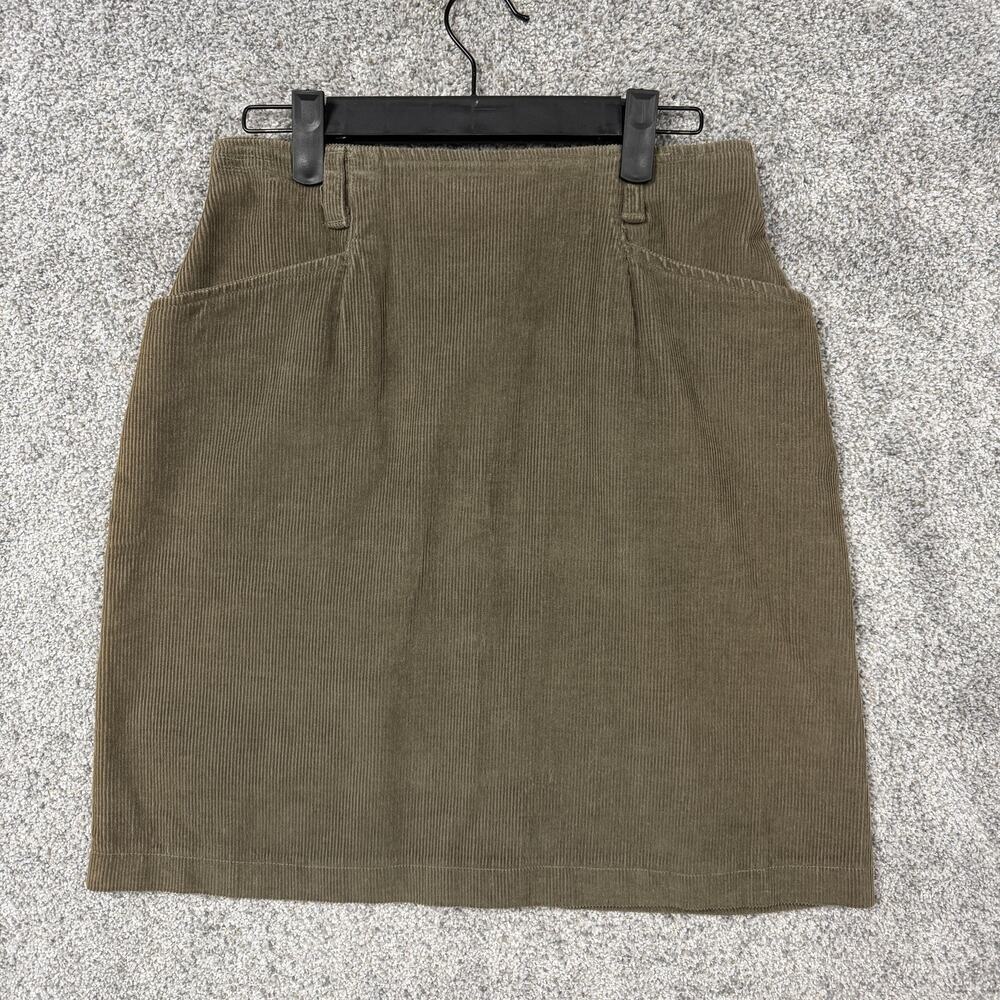 VTG 90s Kathy Ireland Skirt 6 Tall Green Corduroy Knee Length Indie Sleaze Boho